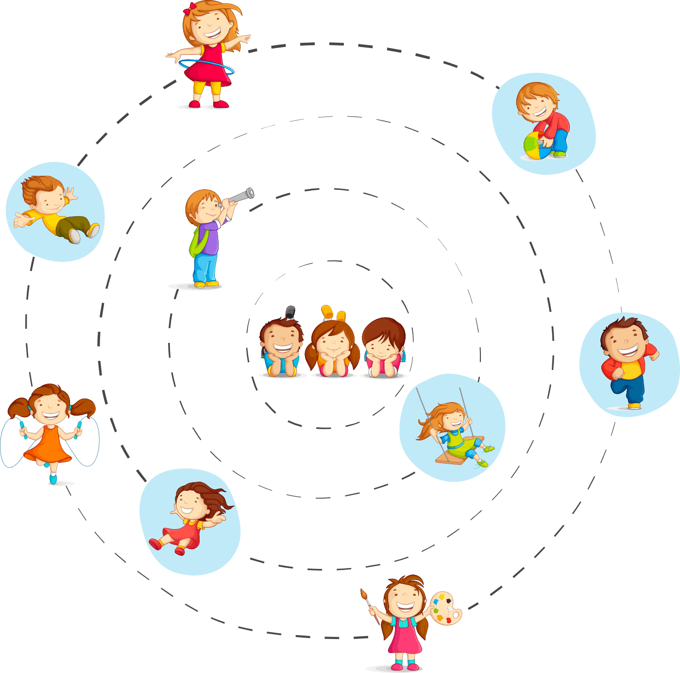 Verschiedene Kinder befinden sich in einem Netzwerk
